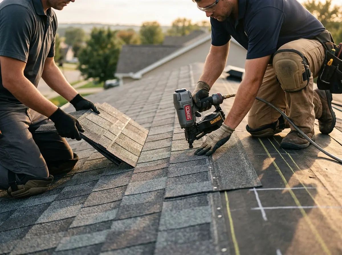 Professional roofer working on a residential roof in Waimea